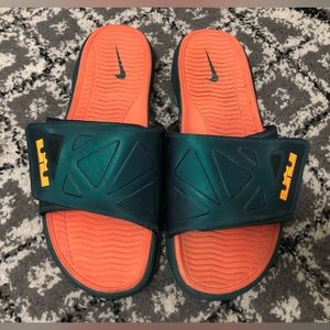 Green Orange Nike LeBron Slides Sandals Men’s Size 13 Shoes
